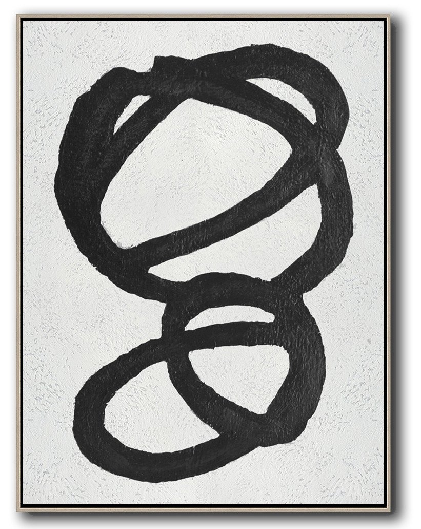Hand-Painted Black And White Minimal Painting On Canvas - Print Image On Canvas Double Room Large